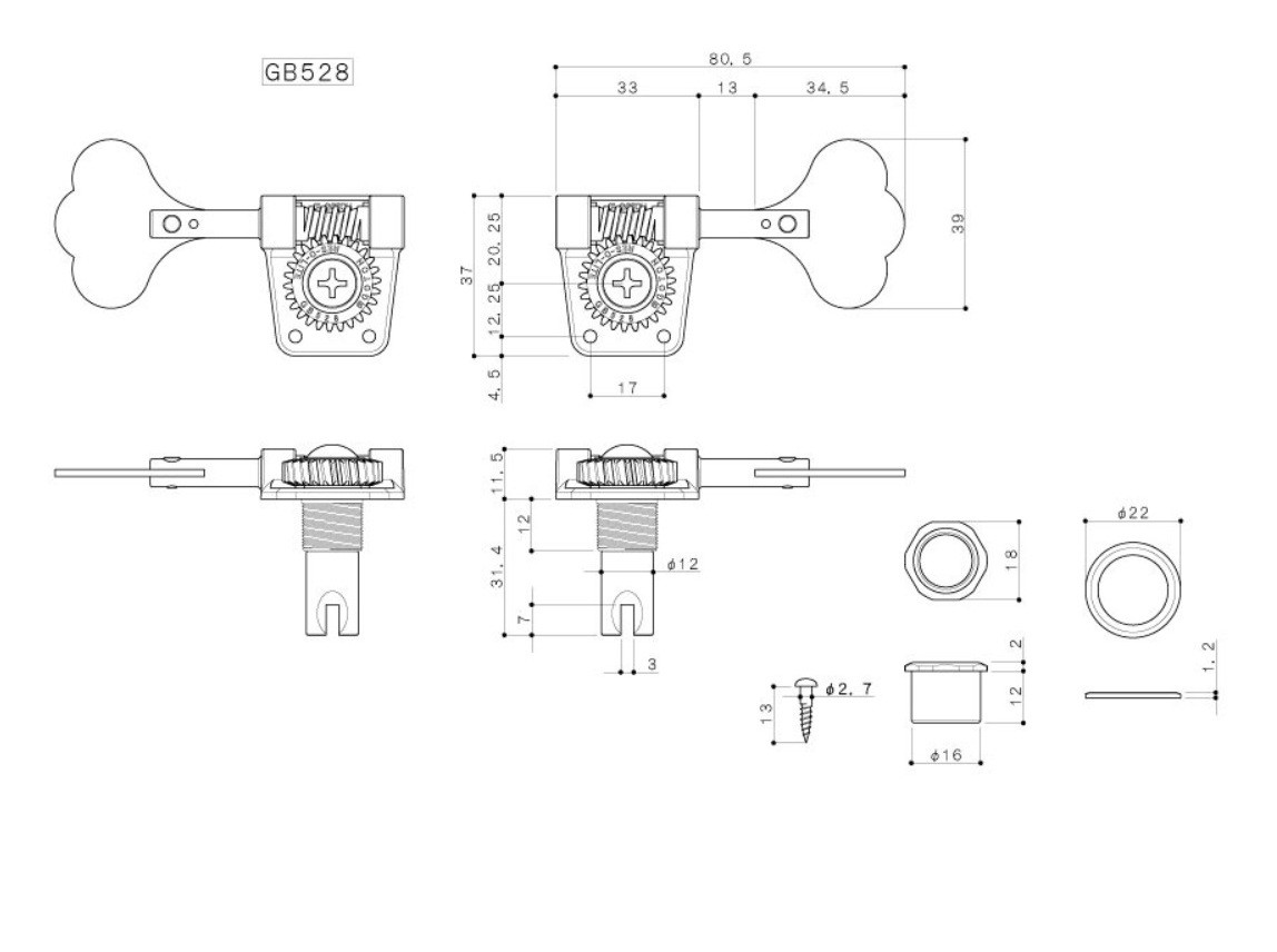 Gotoh GB528 Single Bass Tuner Machine Right Side Nickel